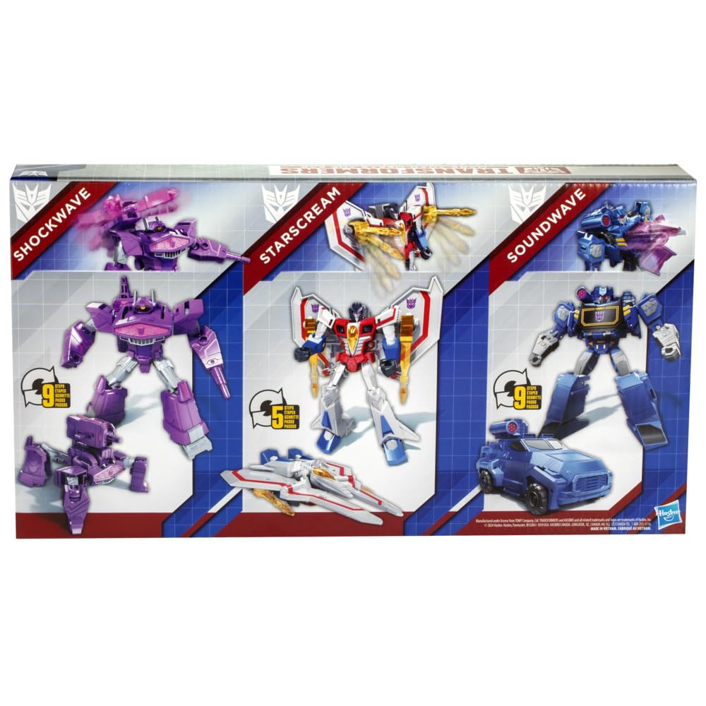 Transformers Decepticon Commander 3-Pack of 5-Inch Robot Action Figures for Boys and Girls, Starscream, Shockwave & Soundwave, Interactive Toys for Kids Ages 6 and Up (Amazon Exclusive)
