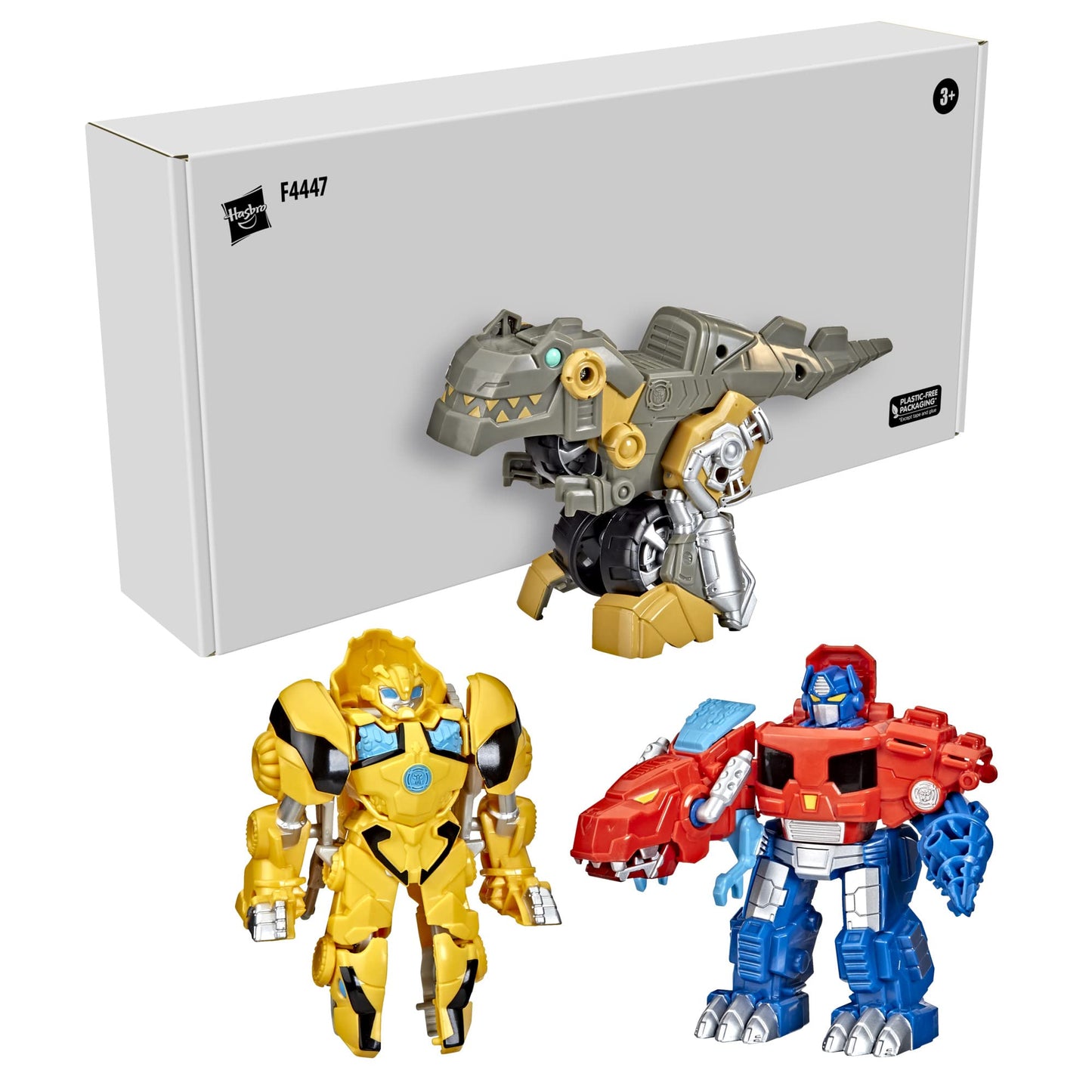Transformers Playskool Primal Team-Up 3-Pack with Optimus Prime,Bumblebee, and Grimlock Converting Dinosaur Figures, 4.5-Inch Toys, Ages 3 and Up (Amazon Exclusive)
