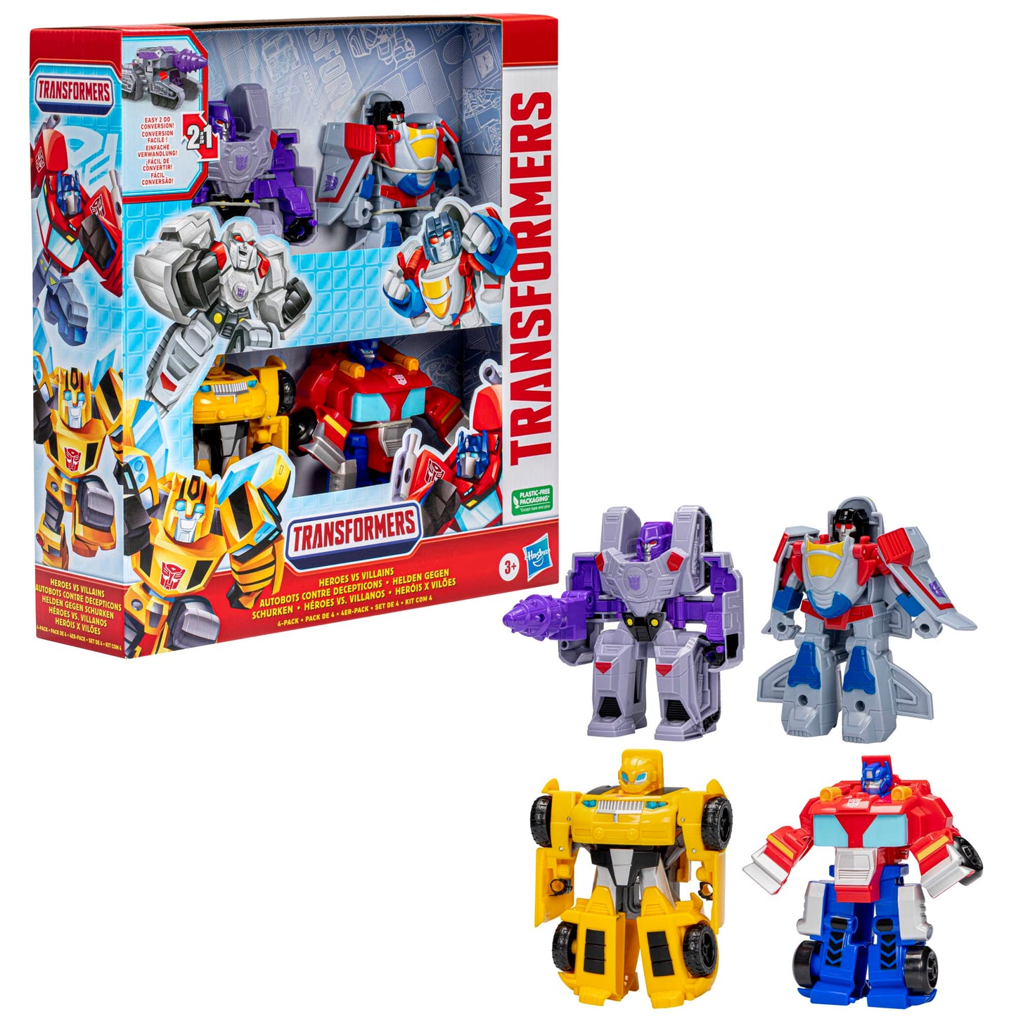 Transformers Toys Heroes vs Villains 4-Pack, Autobot and Decepticon 4.5-Inch Action Figures, Preschool Robot Toys for Kids Ages 3 and Up (Amazon Exclusive)