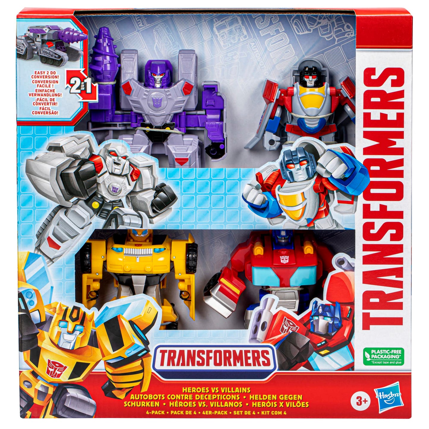 Transformers Toys Heroes vs Villains 4-Pack, Autobot and Decepticon 4.5-Inch Action Figures, Preschool Robot Toys for Kids Ages 3 and Up (Amazon Exclusive)